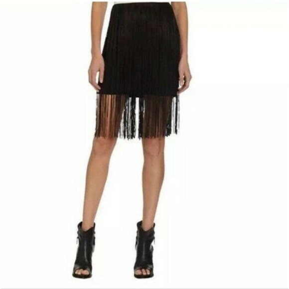 Rag & Bone Corina solid black fringe overlay short skirt - Picture 11 of 12